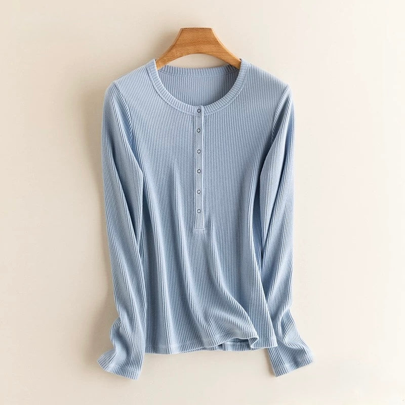 SILCREME Rib Knit Scoop Neck Maternity and Nursing Sweater Cool Blue