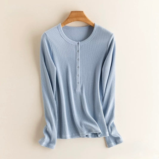 SILCREME Rib Knit Scoop Neck Maternity and Nursing Sweater Cool Blue