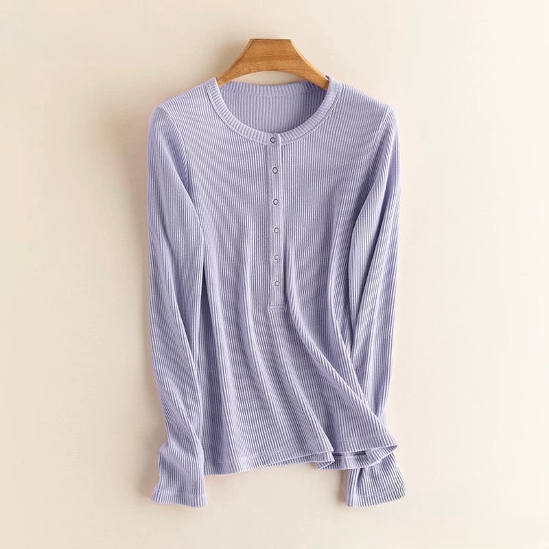 SILCREME Rib Knit Scoop Neck Maternity and Nursing Sweater Lavender Blue